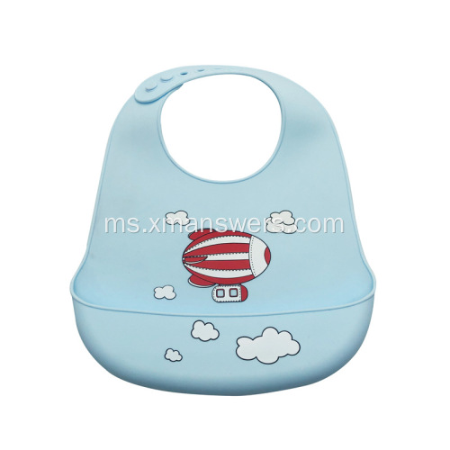 Bib Air Liur Bayi Silikon Dengan Poket